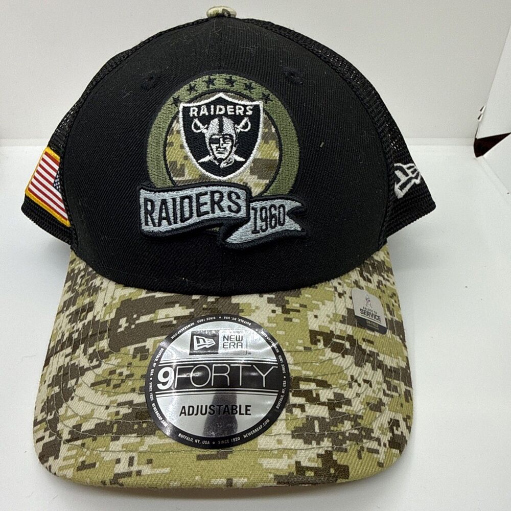 Las Vegas Raiders New Era Salute to Service 9Forty Camo Cap Trucker Hat Snapback - Picture 2 of 7